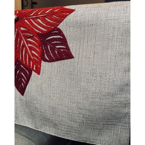 Metallic Gold Sparkly Red Holiday Christmas Poinsettia Table Runner Decor 71x14 - Picture 5 of 8